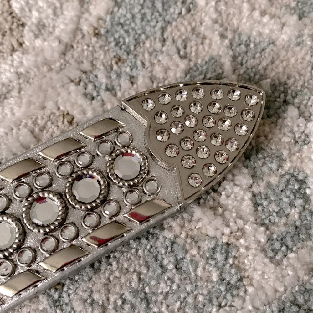 Silver Rhinestone Studded Women's Belt